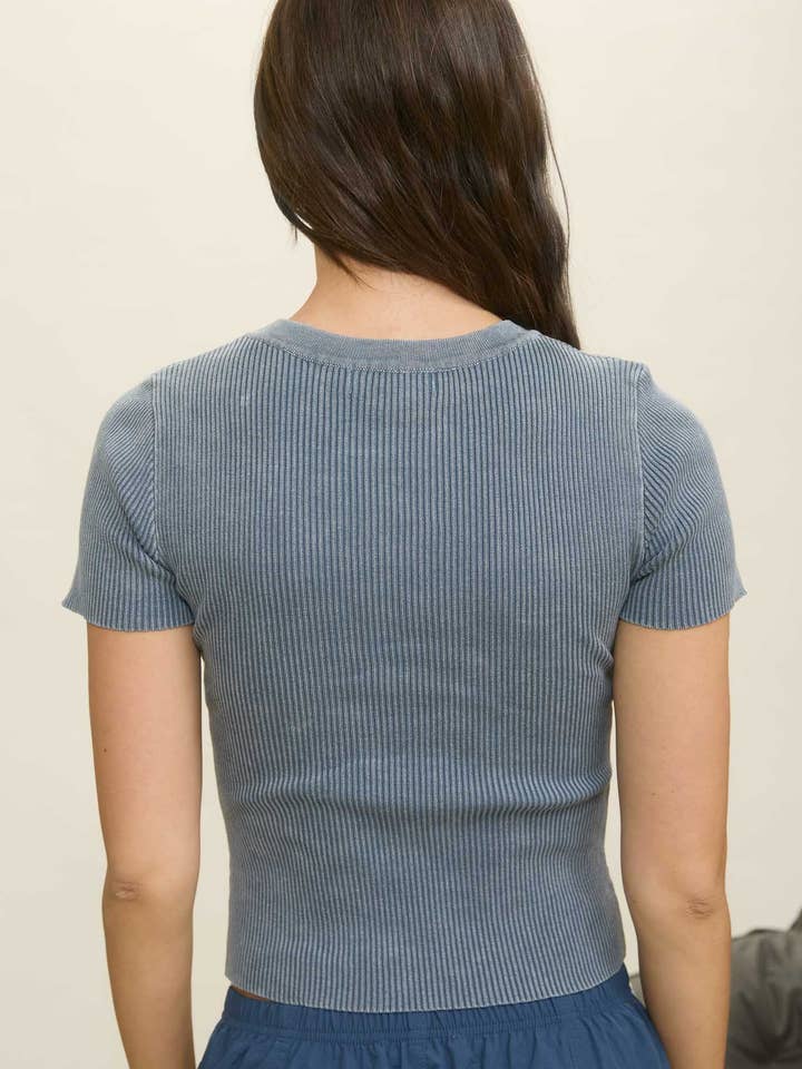Blu Pepper - Wholesale Knit Top - Women's - WASHED RIBBED SHORT SLEEVE CROPPED KNIT TEE6