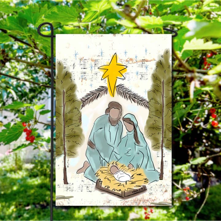 Baxter & Me - Wholesale Flag - Starry Night Nativity Garden Flag