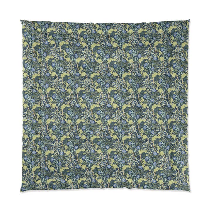 Von William Morris inspirierte Bettdecke - Seaweed Kollektion (Blaue Blume) für den Großhandel von Willy Morris Home Emporium