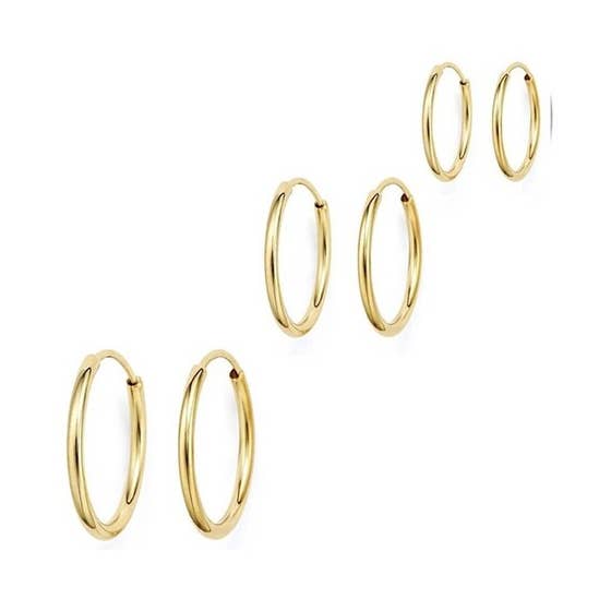 Amy and Annette 14K Gold over Sterling Silver Hoop Earrings Set of 3 Sizes for wholesale by Amy and Annette