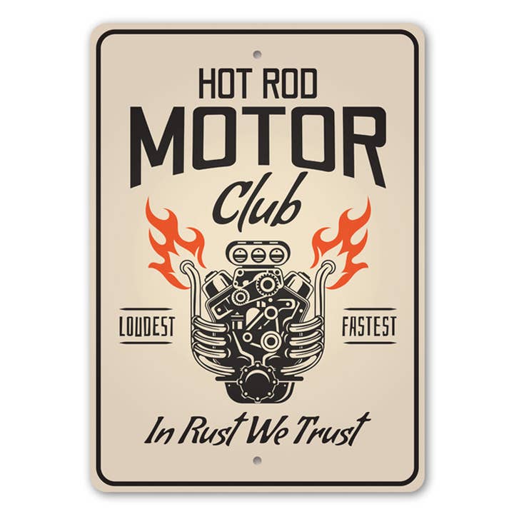 Hot Rod Motor Club Garage tecken för wholesale av Lizton Sign Shop, Inc