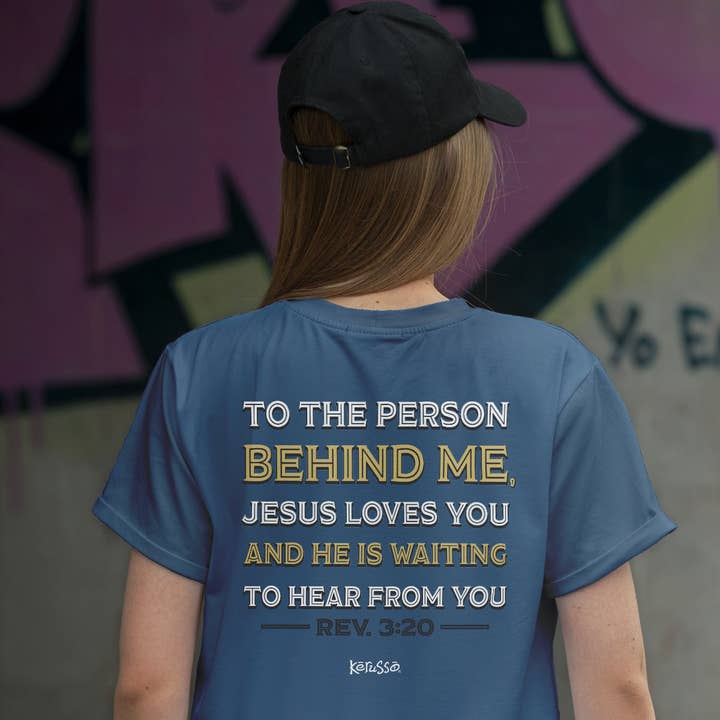 Indigo Blue Kerusso Christian T-Shirt The Person Behind Me for wholesale on Faire1