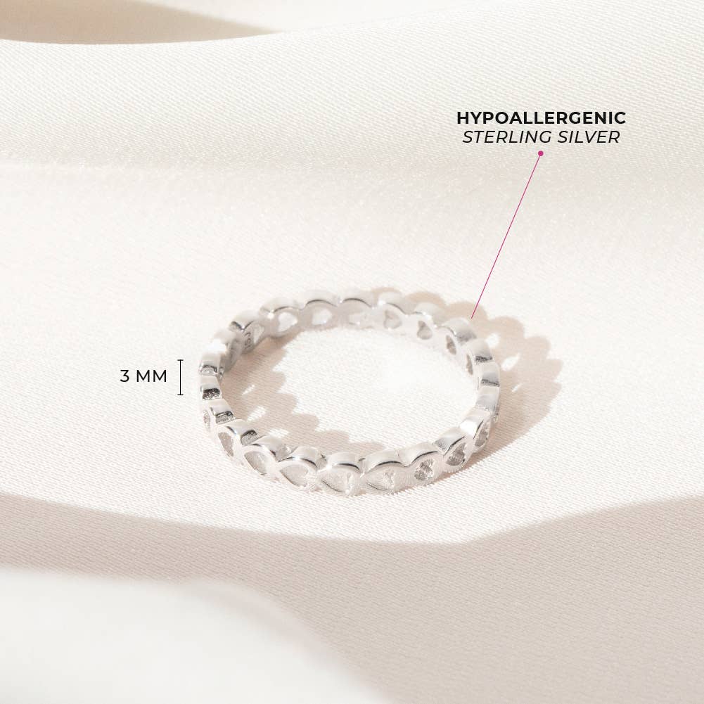 In Season Jewelry - Wholesale Band/Stacked Ring - Band of Hearts Size 2-5 Baby / Kids Ring - Sterling Silver3