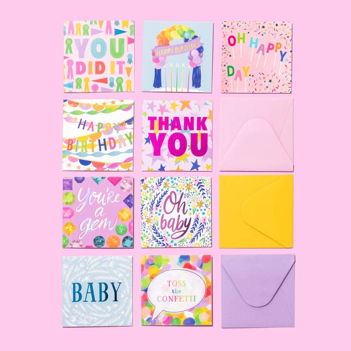 Taylor Elliott Designs - Wholesale Everyday Greeting Card - 54 Gift Enclosure Cards & Envelopes w/ Pink Acrylic Display1