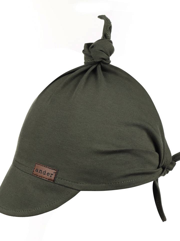 Beanie "Annibale" - Boy Knot Hat Khaki Cotton With Logo for wholesale by Ander