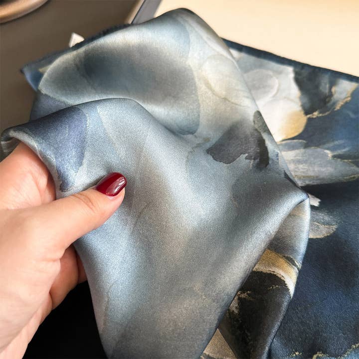 SueSilkHK - Wholesale Scarf - Women's - New 100% Mulberry Silk Scarf for Women - Blue Square Scarf, Korean Style Neck Scarf for Spring, Autumn, and Winter