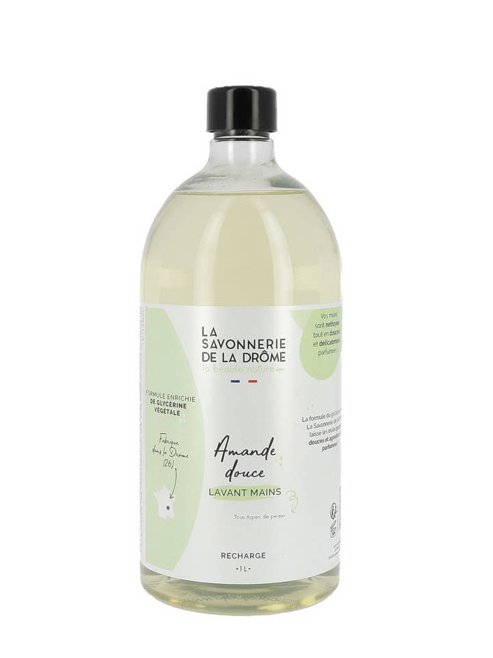 Refill Sweet Almond Scented Hand Wash Gel 1L for wholesale by La Savonnerie de la Drôme