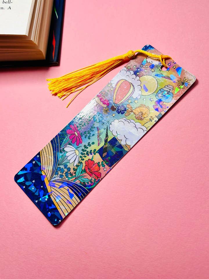 Bookish Handmade Bookmark- Cute Holographic Bookmark with Tassel for wholesale by Pixiecraft