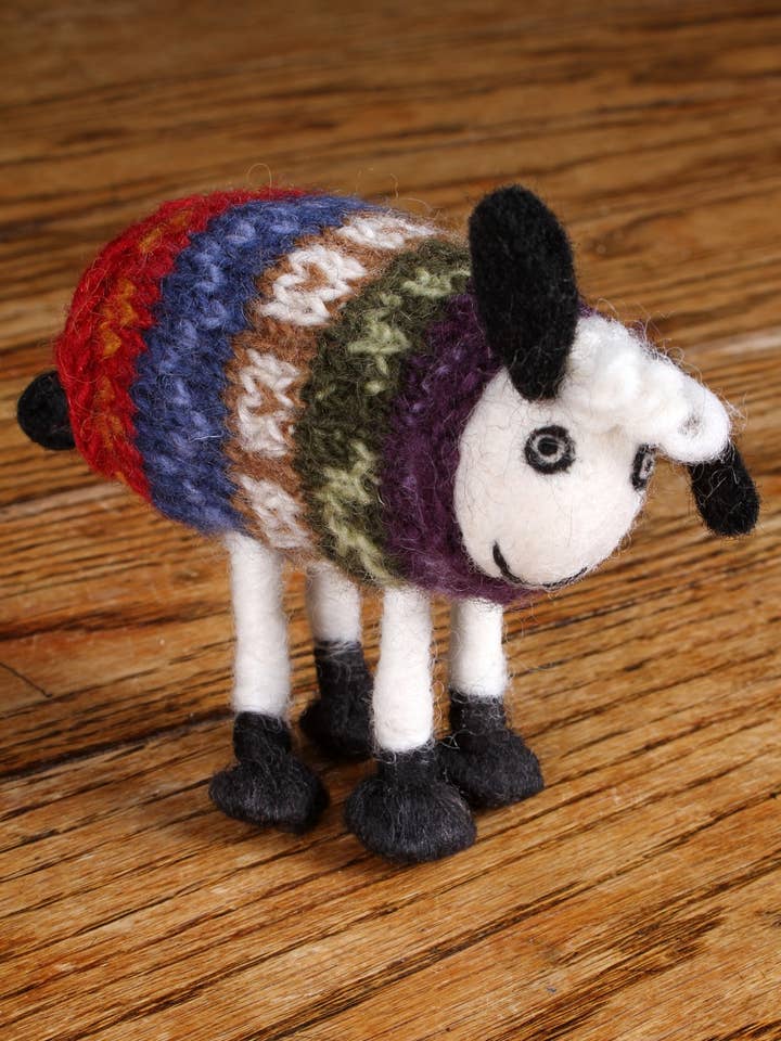 Tank Top Tim - Felted Wool Sheep in a Fair Isle Sweater for wholesale by Pachamama Ltd