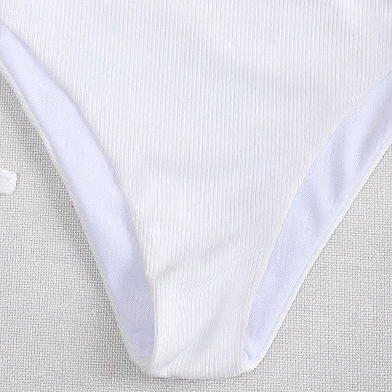 WHITE Solid Color High Waist Tied Bikini Set for wholesale on Faire4