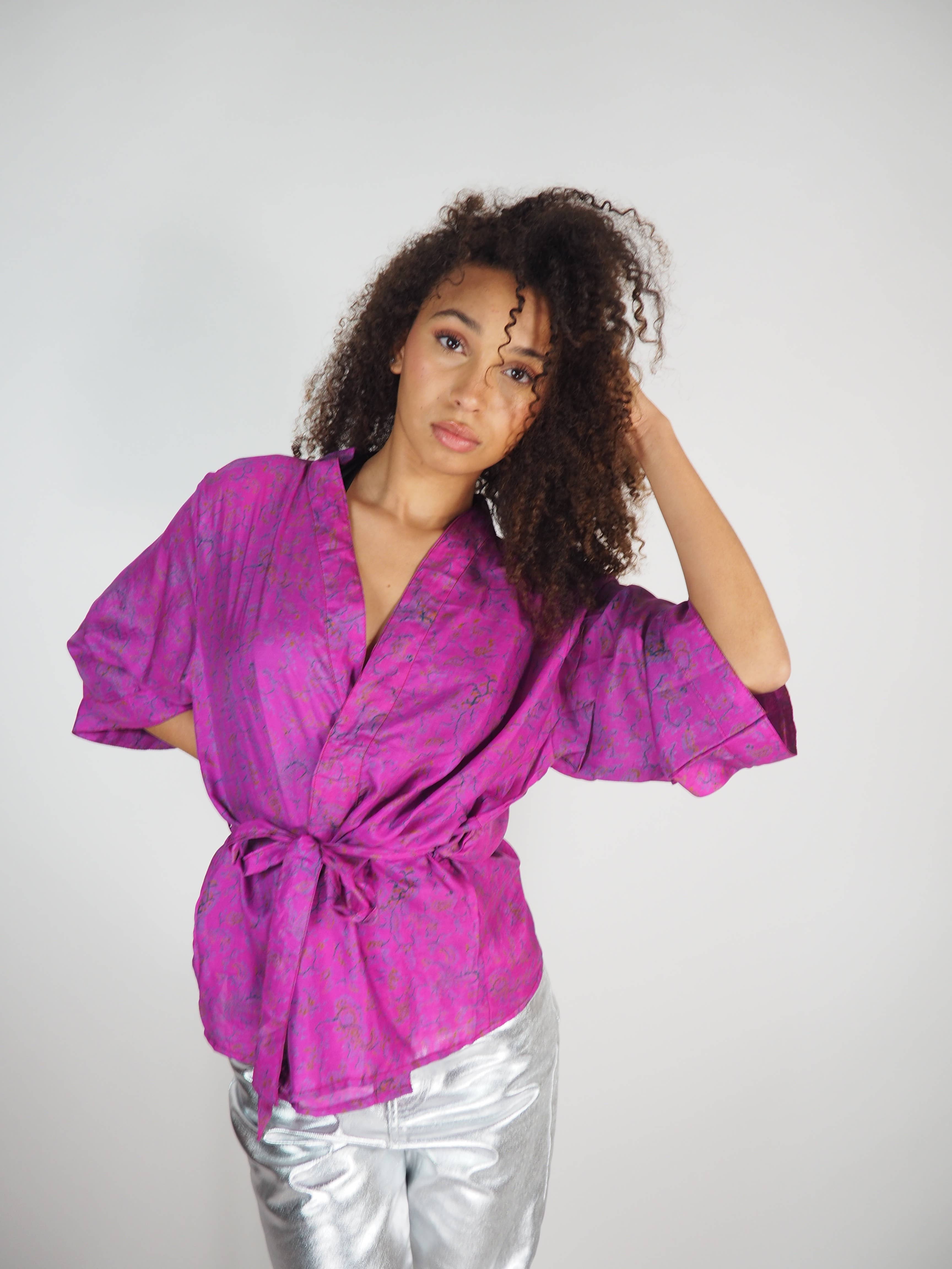 Vagabond Ibiza - Wholesale Kimono - Women's - The Kardash Kimono Short – Up-cycled Vintage Sari Kimono 7