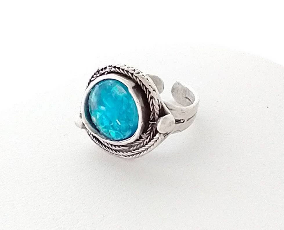 Piccadilly Pendants - Vendita all'ingrosso Anelli cocktail/statement - Anello in argento martellato, anello fatto a mano, anello blu4