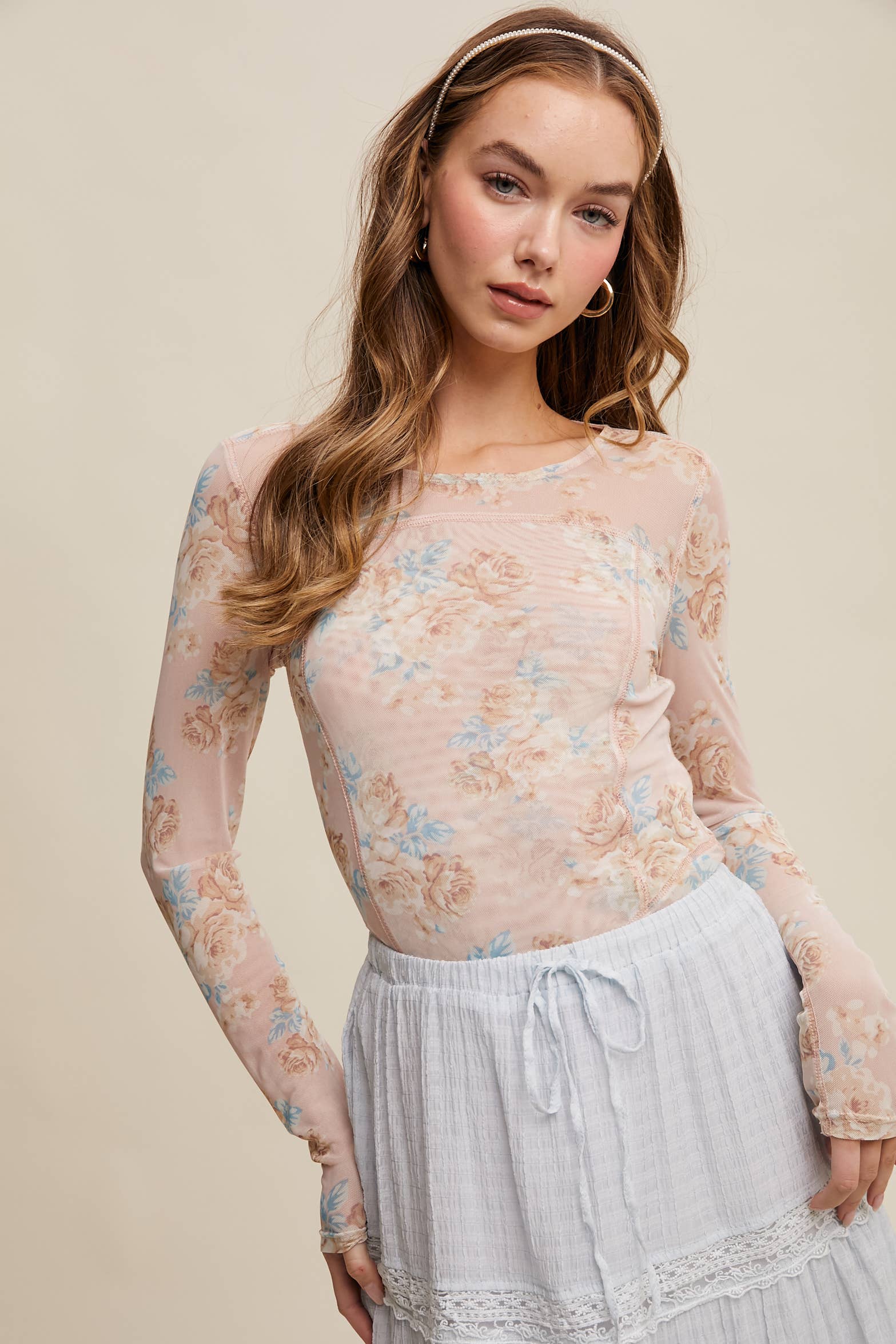 Listicle - Wholesale T-Shirt - Women's - Floral Mesh Long Sleeve Layering Top12