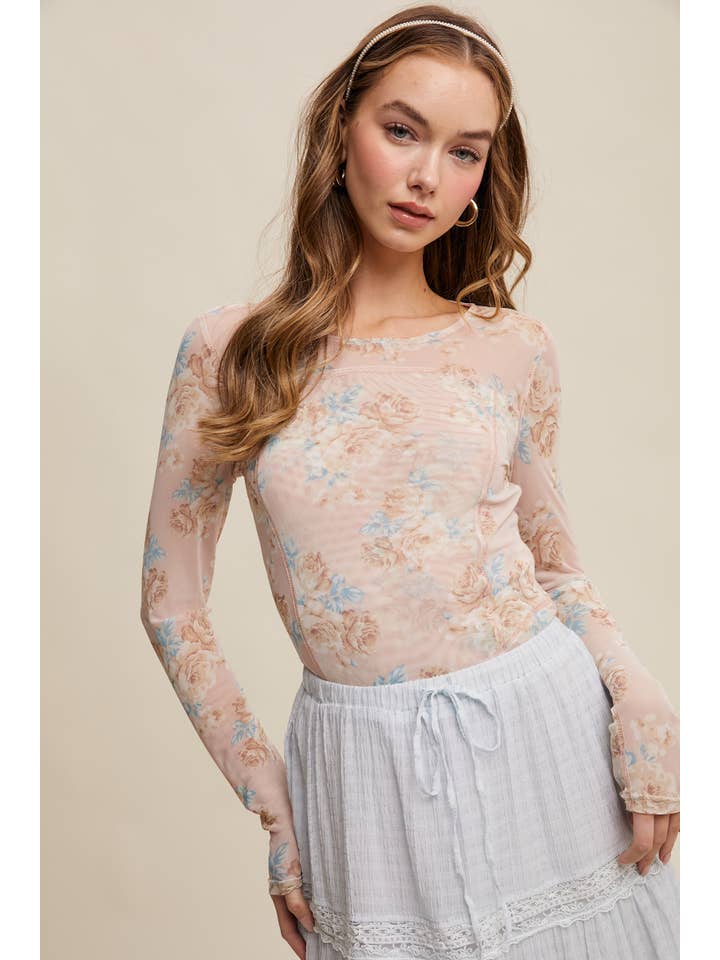 Listicle - Wholesale T-Shirt - Women's - Floral Mesh Long Sleeve Layering Top12