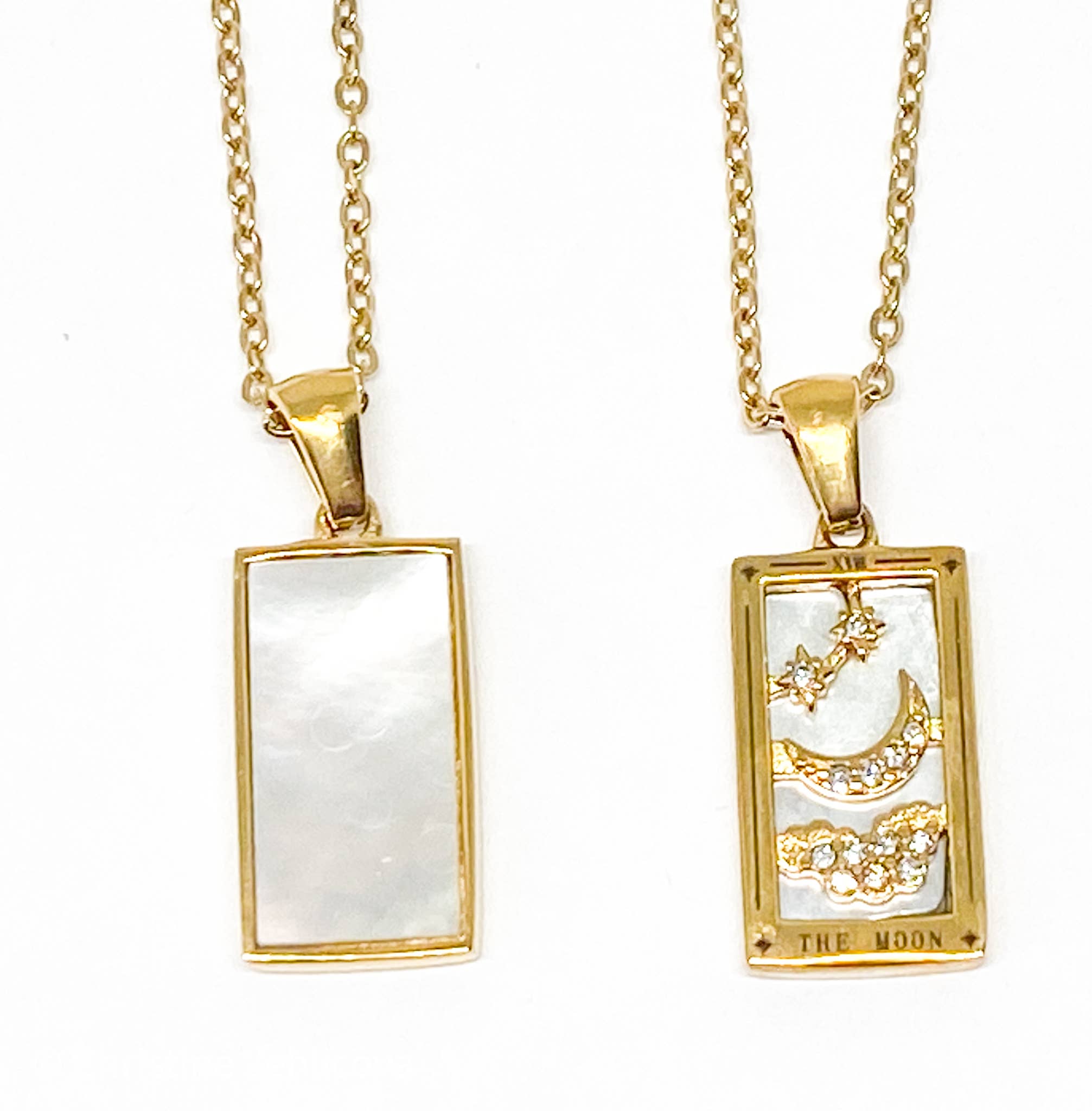 witte klassieker HoopLa ketting met tarotkaart De Maan - nieuw model voor groothandel op Faire4