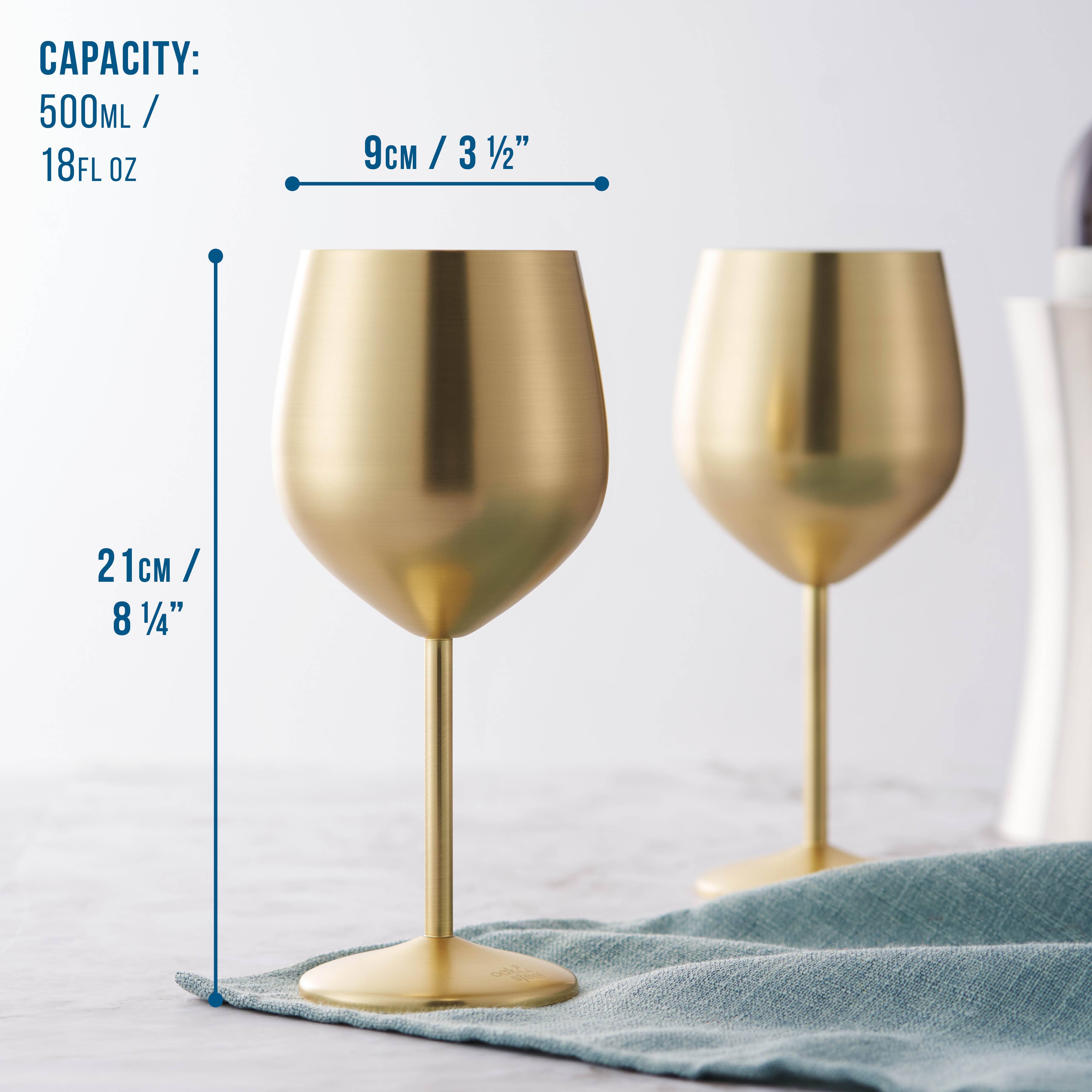 Oak & Steel - Wholesale Wine Glass - Elegant Wine Glasses, 550ml - Matte Gold , 2 Pack2