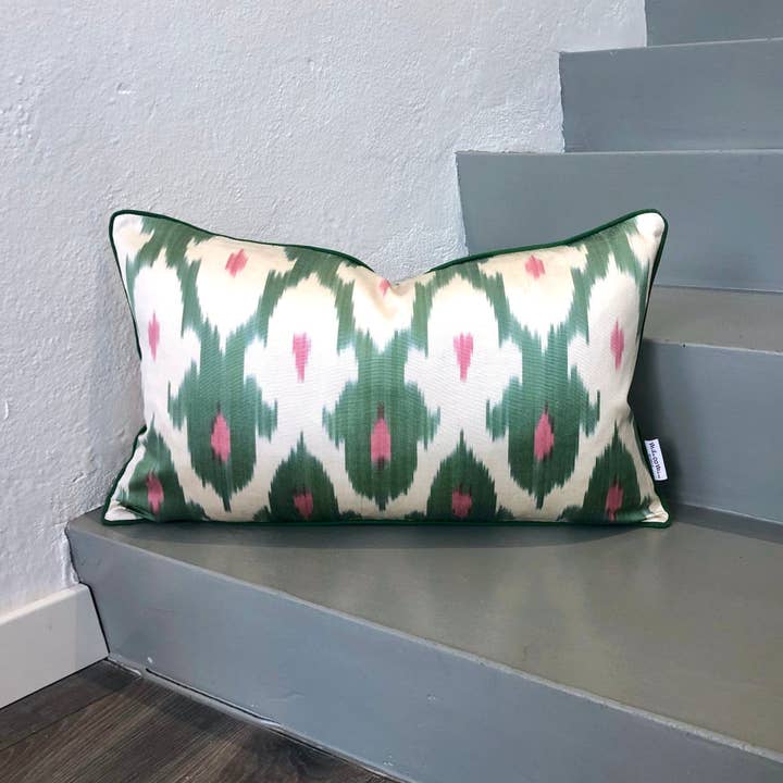 Mila∞Miro by Emelie - Wholesale Throw Pillow Cover - Silk Ikat Cushion Spring Green | Silk Ikat Pillow Spring Green