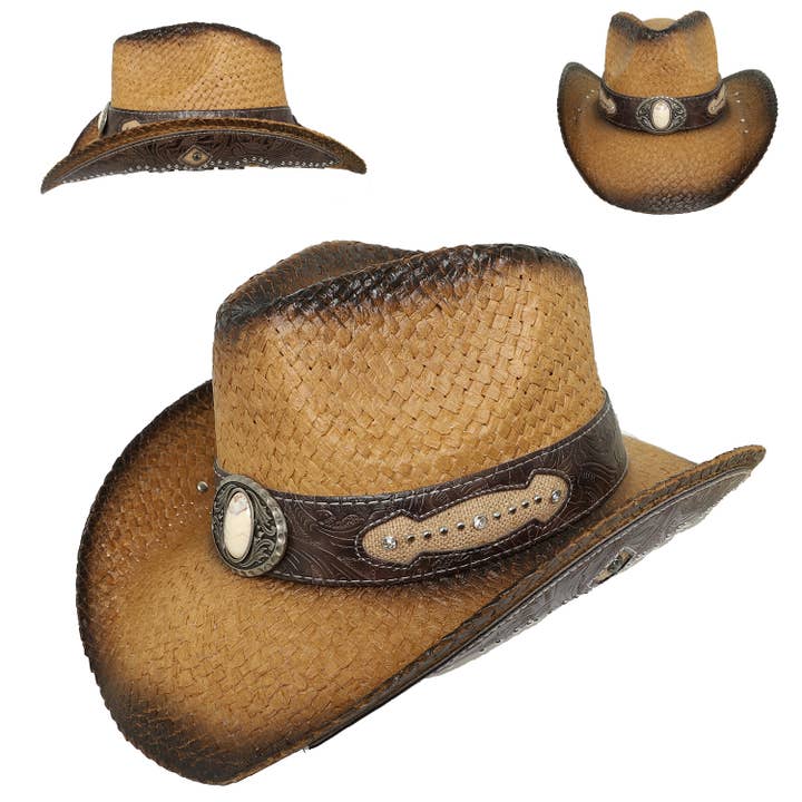 SP Sophia Collection - Wholesale Cowboy Hat - Women's - Western Rhinestone Embellished Straw Cowboy Hat