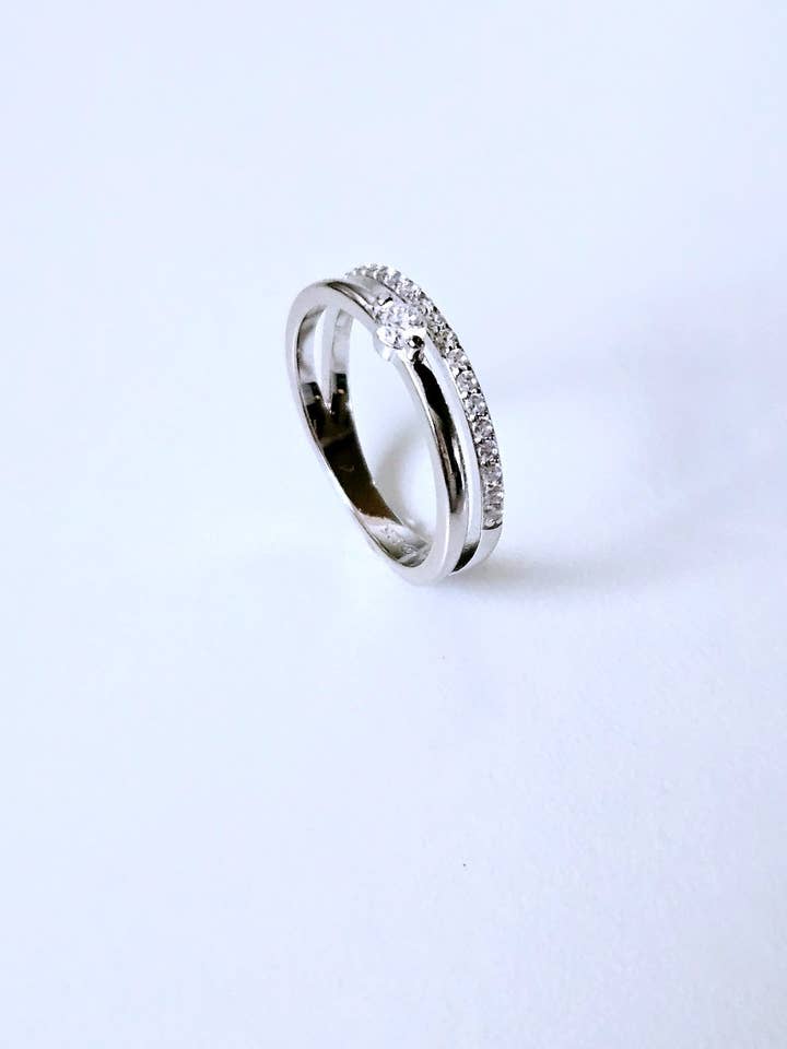 Anillo doble de plata 925/1000 rodiada para venta al por mayor de SIUKA