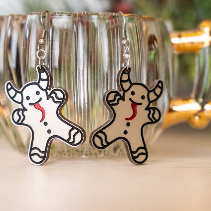 HoneyGlow Designs - Wholesale Dangle Earrings - Krampus Gingerbread man earrings