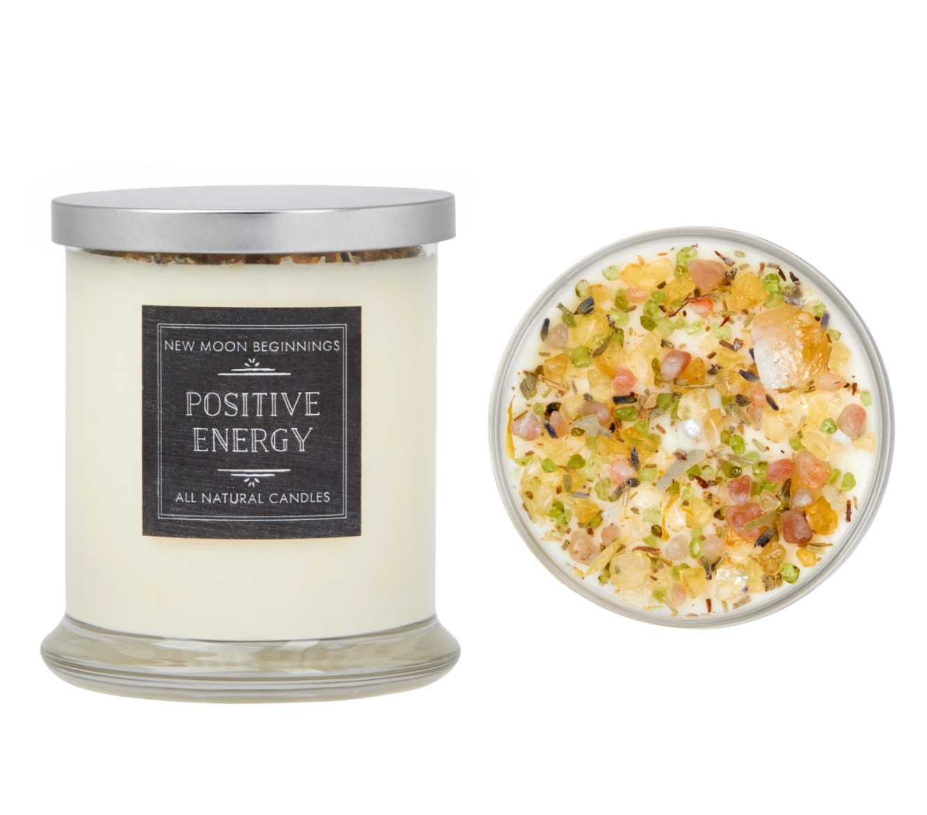 New Moon Beginnings - Wholesale Jar/Filled Candle - Positive Energy Candle - Soy Candles - Herb & Crystal Candle2