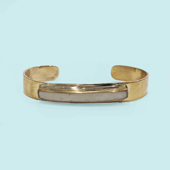 Bar Inlay Cuff in White - Recycled Brass for wholesale by Swahili Coast