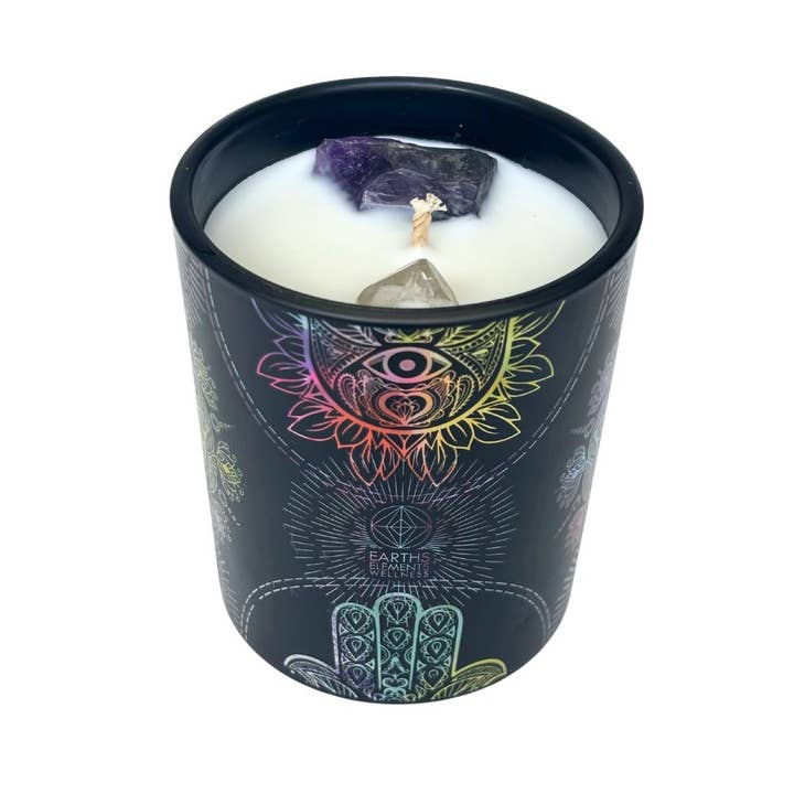 Earths Elements Wholesale - Wholesale Jar/Filled Candle - Crystal Candle, Hamsa - pack of 6