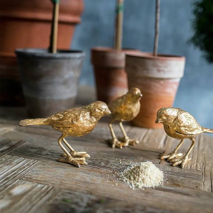 Set of 3 Cast Iron Gold Leaf Birds for wholesale by Vagabond Vintage