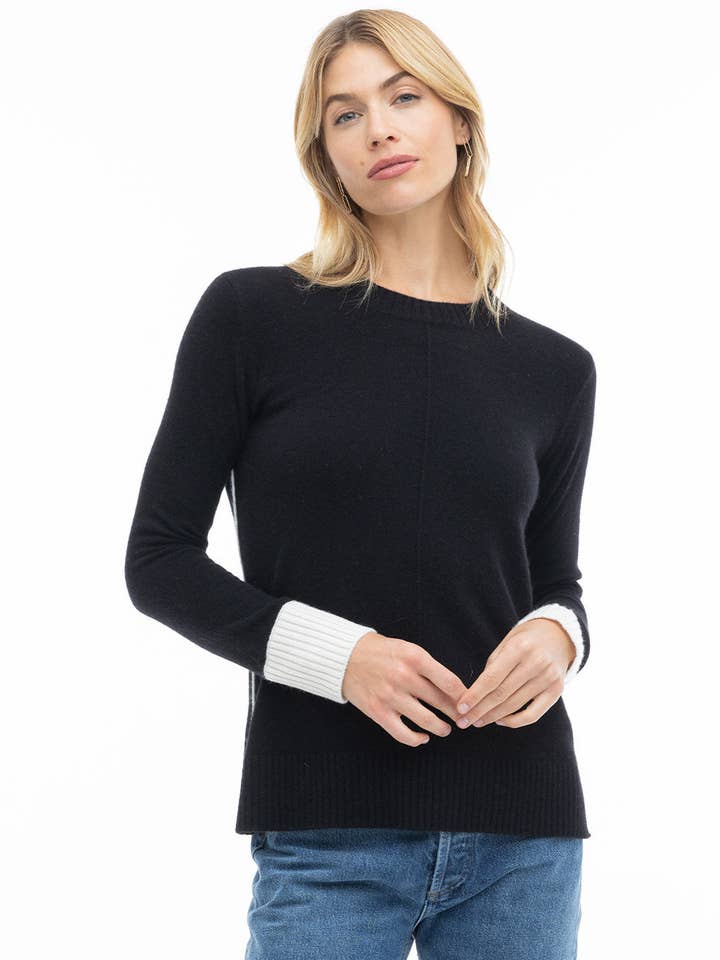 Crew en cachemire contrasté pour la vente par Pura Cashmere