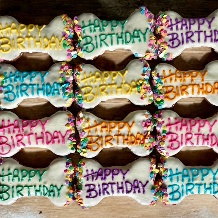YumYum4DOGS - Wholesale Pet Treats - Dog - 6 inch Yogurt Confetti Happy Birthday bone dog treats1