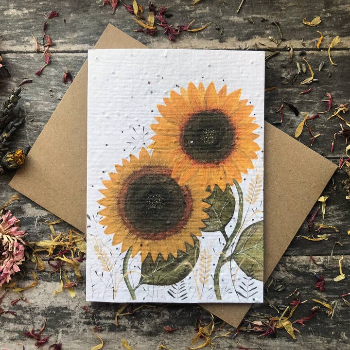 Plantable Seed Paper Birthday Card, Floral Note Cards for wholesale by Erika's Whimsical Art