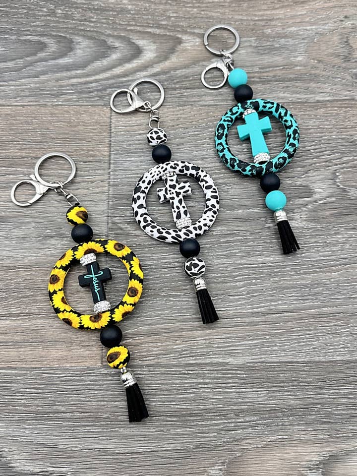 PORTA-CHAVES DE CONTAS DE SILICONE LEOPARDO CRUZADO OCIDENTAL por atacado de DESHENG ENTERPRISE