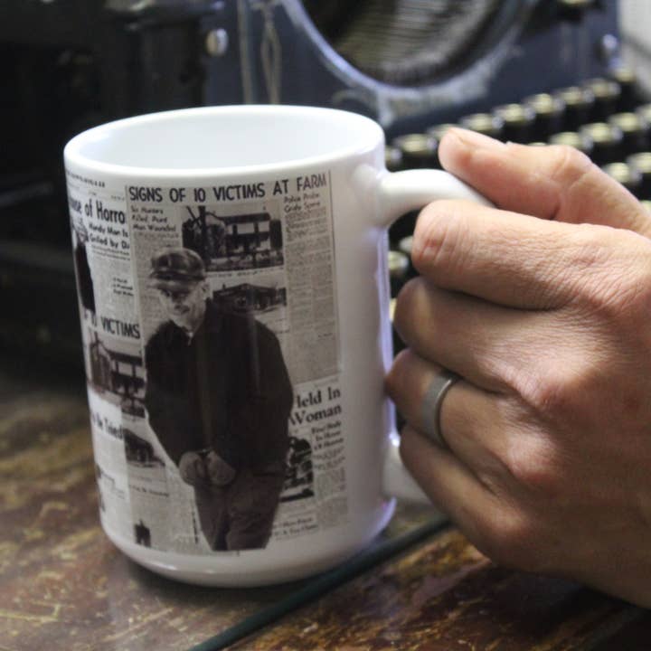 Ed Gein- in cuffs-clippings from the Times// 15oz Coffee Mug and other Purchase Wholesale serial killer. Free Returns & Net 60 Terms on Faire trending on Faire.
