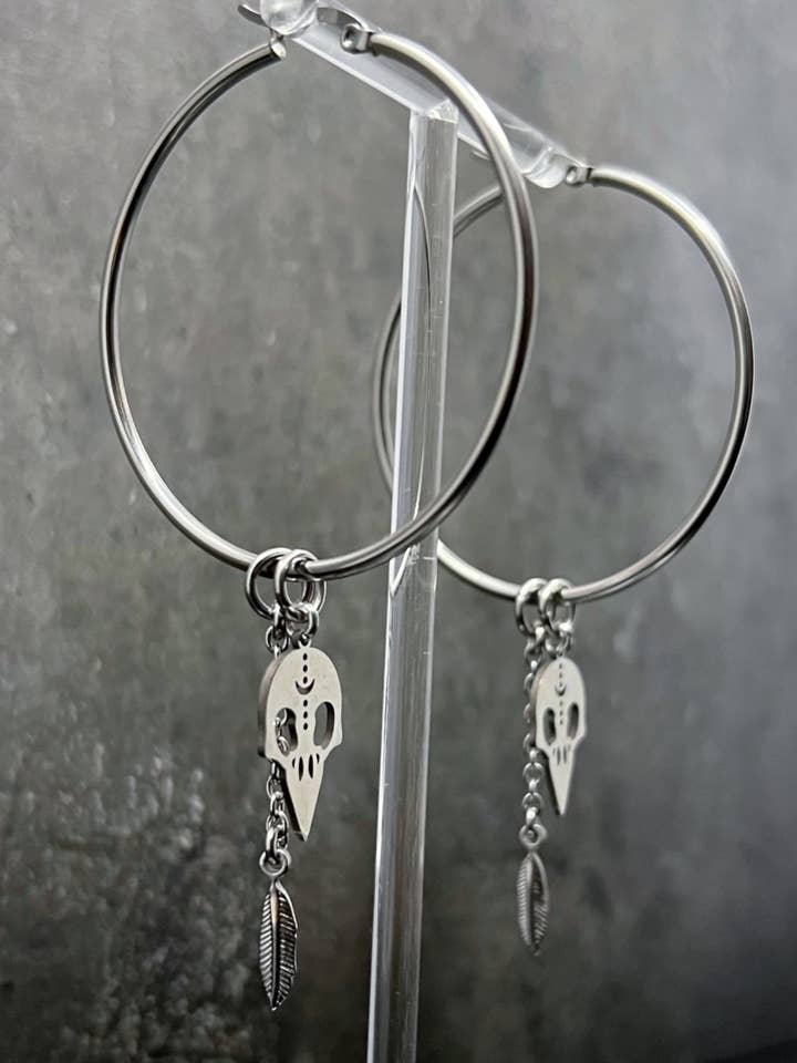 The Shadow edit - Skull Hoops - 50mm Silver for wholesale by Lawless