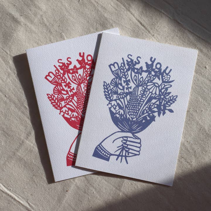 Miss You Flowers card - 2 colours for wholesale by Gemma Barnett