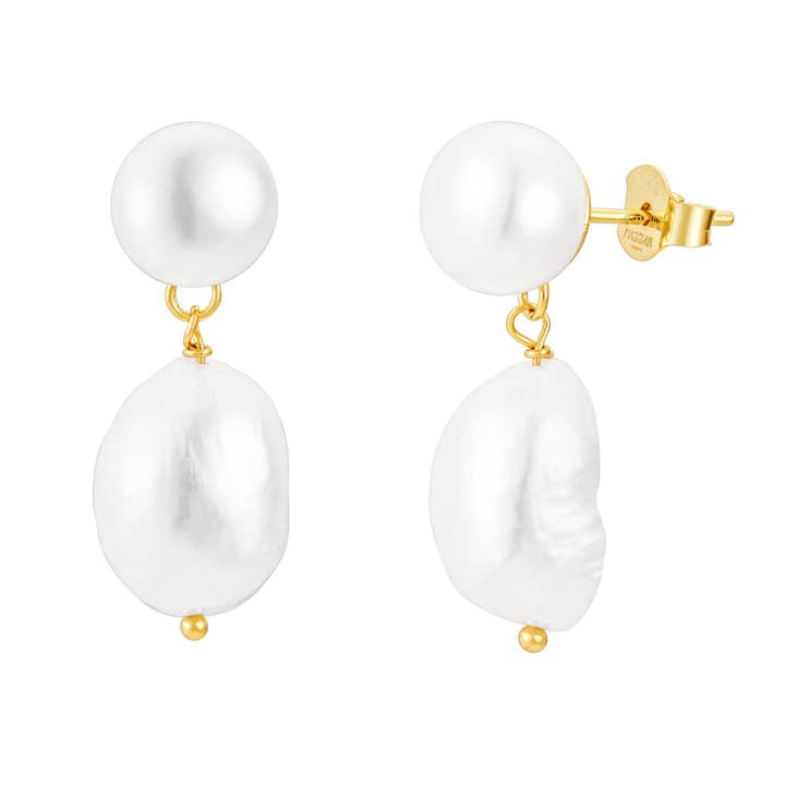 Double Pearl Dangle Stud Earrings for wholesale by Nazzar