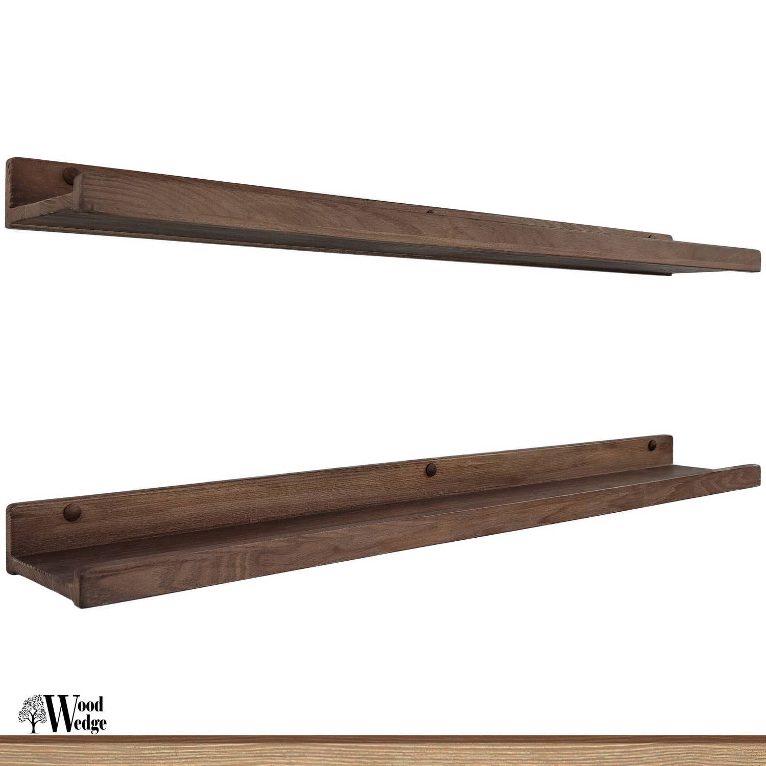 Wood Wedge - Vente Étagères murales - Étagères murales flottantes en frêne naturel avec rebord, lot de 2, 91 cm16