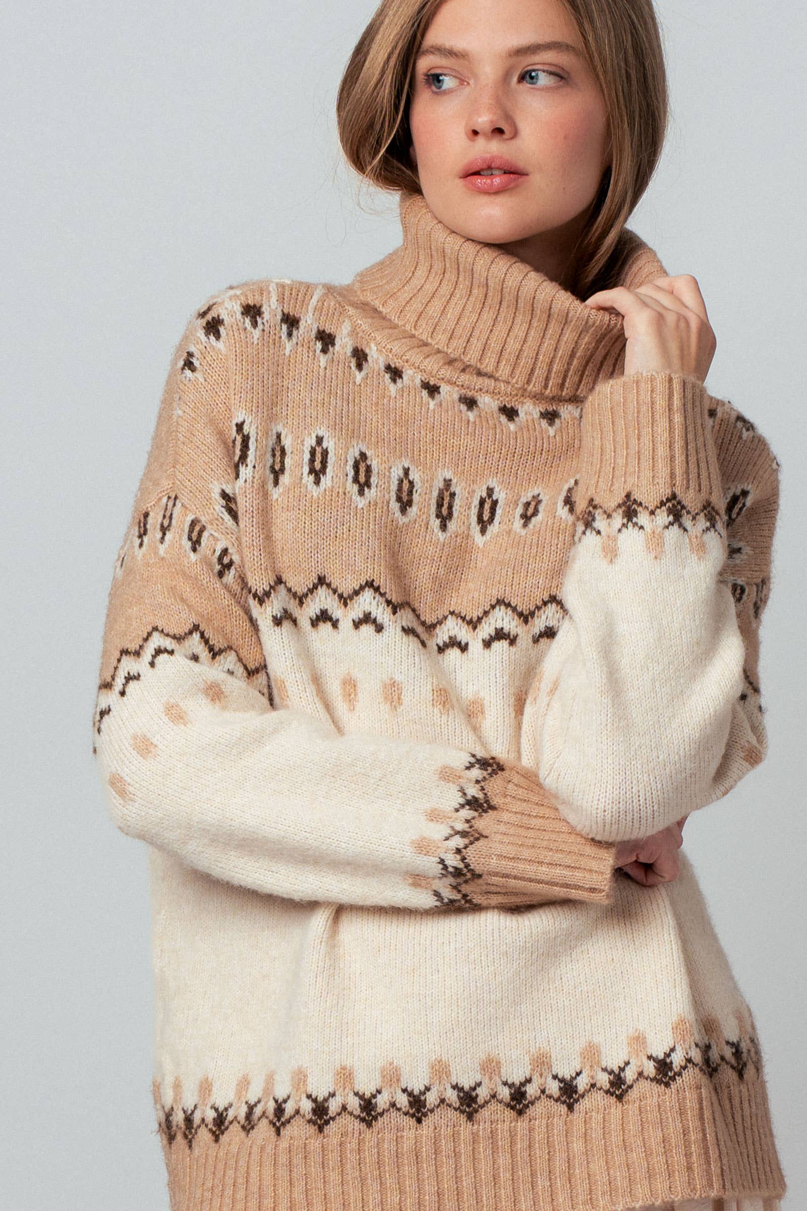 Urban Daizy - Wholesale Knit Sweater - Women's - Relaxed Fit Fair Isle Turtleneck Sweater6