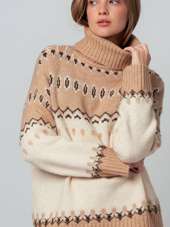 Urban Daizy - Wholesale Knit Sweater - Women's - Relaxed Fit Fair Isle Turtleneck Sweater6