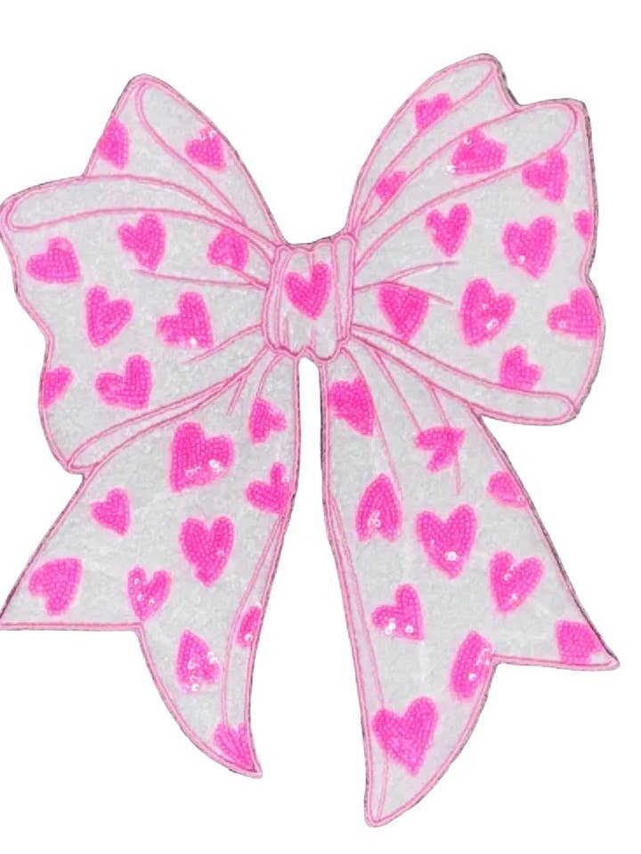 Fluffy Valentines Day Sequin Patch, DIY Pink Heart Patch for wholesale by sequinandstiches