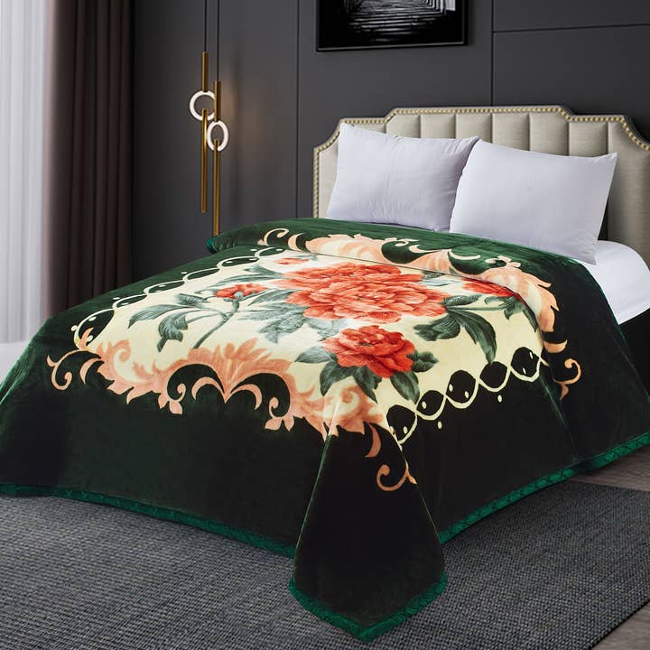 "Peachy Peony" Super Heavyweight Designer Plush Blanket for wholesale by Duke Imports