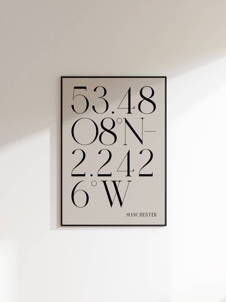 Poster di viaggio stampato con coordinate minime del Manchester City per la vendita all'ingrosso da parte di AballoneStudio