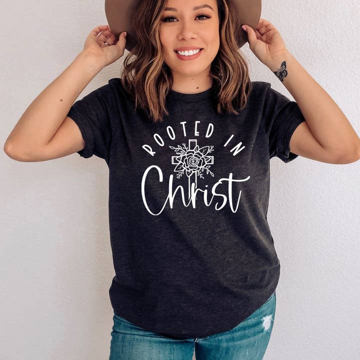 Rooted In Christ T-shirt | Women's Tee for wholesale by KM Clothing