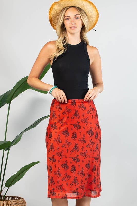 Ruggine/Nero Gonna midi in mesh foderata con stampa cavalli al galoppo AV1260-GISELE in vendita all'ingrosso su Faire3