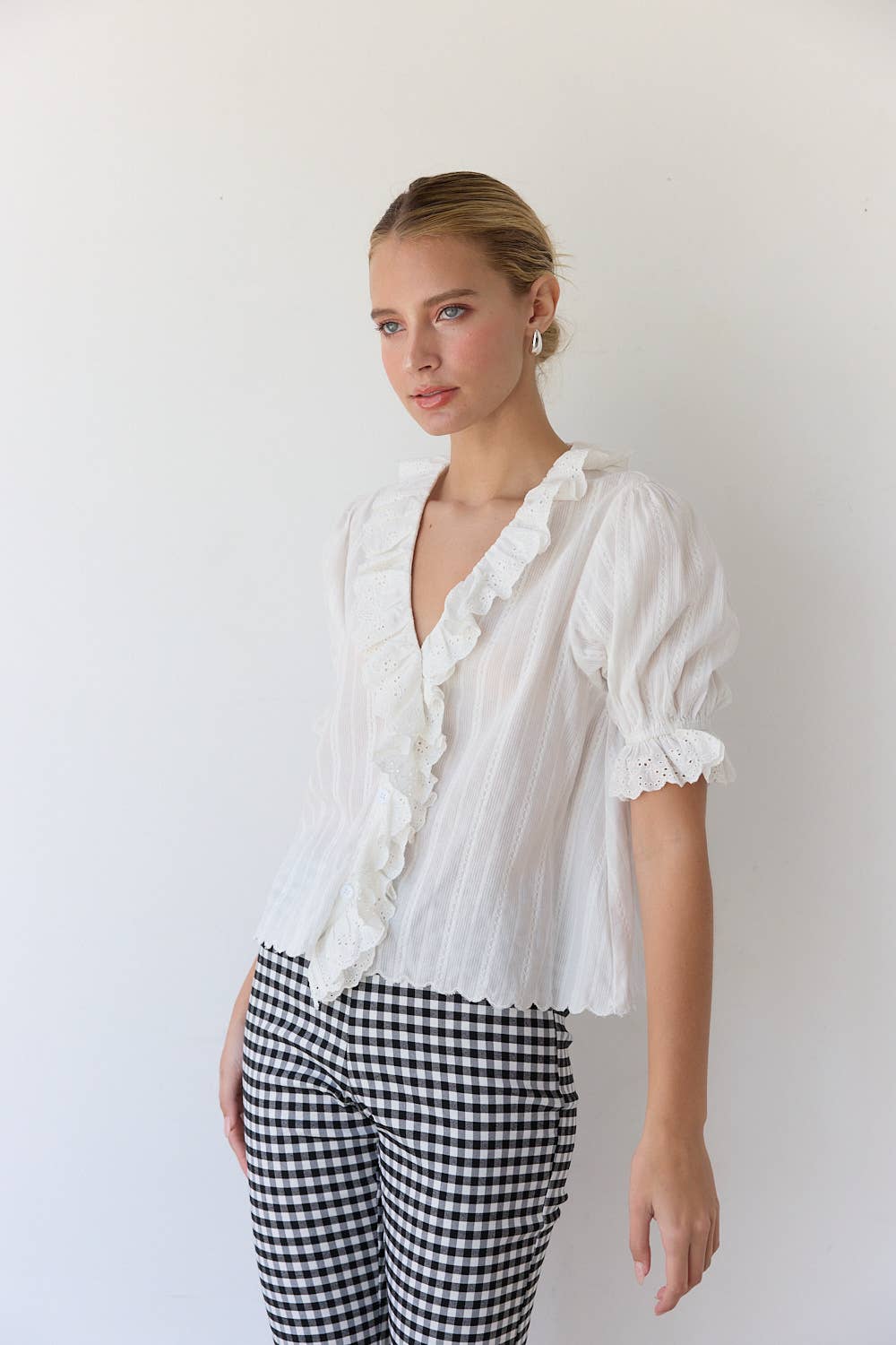 RAISONNEL - Wholesale Blouse - Women's - V-Neck Ruffle Blouse - RT10172