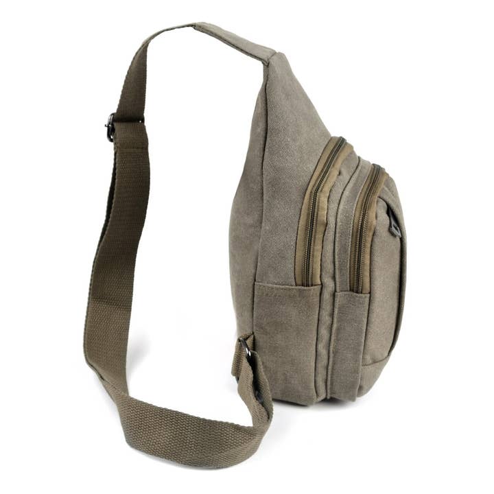 Selini New York - Wholesale Crossbody Bag - Unisex - Olive Crossbody Canvas Sling Bag Backpack