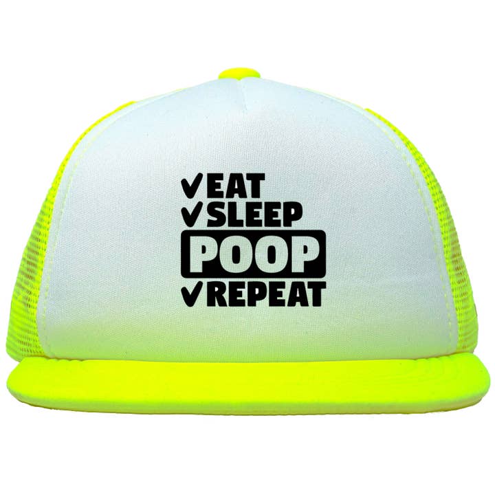 Funky Junque – Engroshandel Hue - Børn – Spædbarn flad skygge hat - spise søvn poop (Neon gul/hvid)
