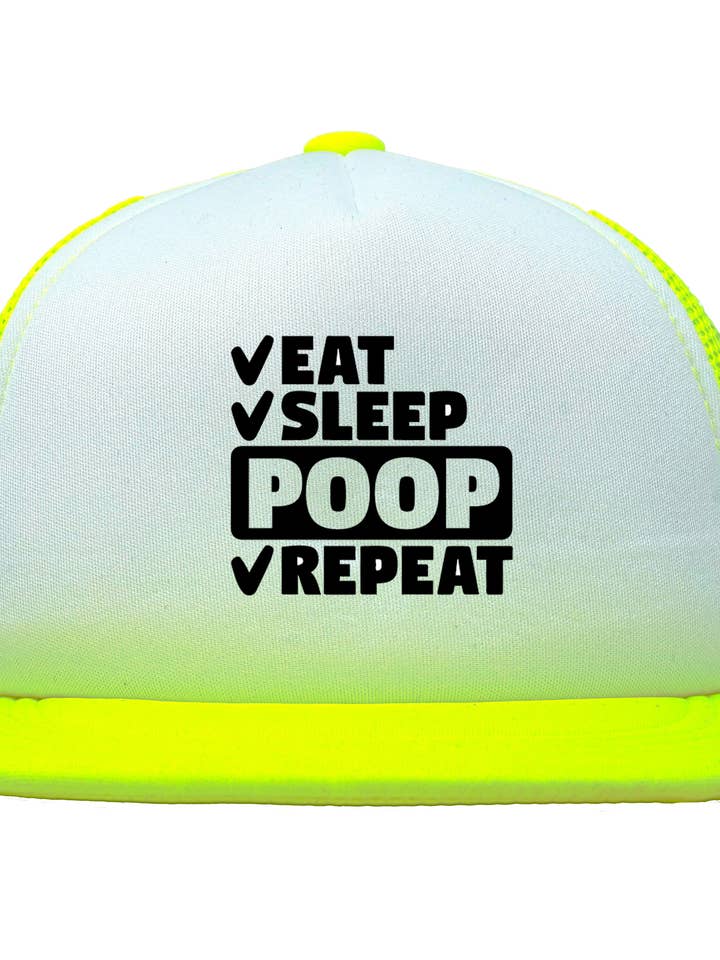 Hut mit flacher Krempe für Säuglinge — Eat Sleep Poop (Neongelb/Weiß) für den Großhandel von Funky Junque