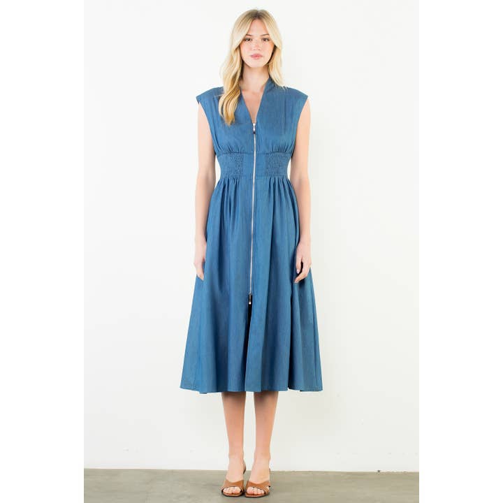 Sleeveless Denim Smocked Waist Dress for wholesale by THML