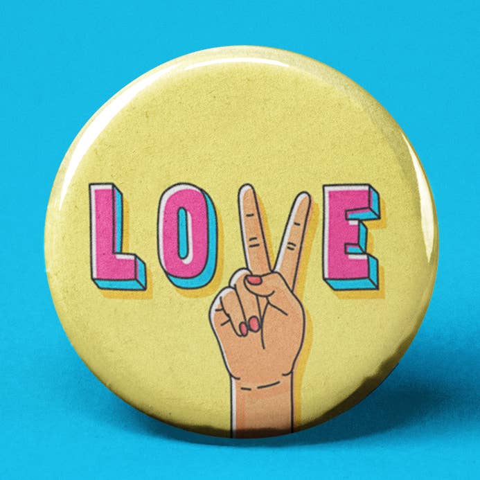 Love and Peace Pinback Button for wholesale by The Pin Pal Club
